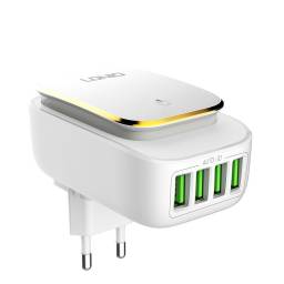 Cargador Pared A4405   Tipo C  4.4A  4 USB / Luz LED  Blanco  LDNIO