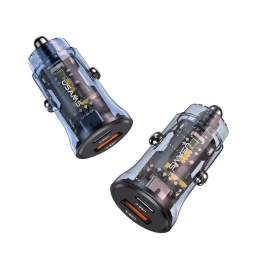 Cargador Auto Mini C32   30W  2 USB  PD+QC  Transparente/Negro  CC164  USAMS