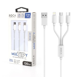 Cable de Datos ROCA   mulTIPy  3en1  120cm  2.4A  microUSB/USB C/Lightning (s�lo carga) Blanco