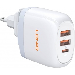 Cargador Pared A3511Q   Tipo C  65W GaN  PD+Q3.0+USB  Blanco  LDNIO