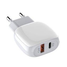 Cargador Pared A2313C   USB C a Lightning  3A  PD 20W (USB-C)+ QC3.0  Blanco  LDNIO