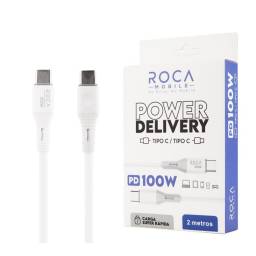 Cable de Datos ROCA   Power Delivery  USB C a USB C  200cm  100W  Blanco