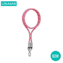SJ745 Correa para Cuello + Cable de Datos USB C a Tipo C   60W  1.2M  Rosado  USAMS
