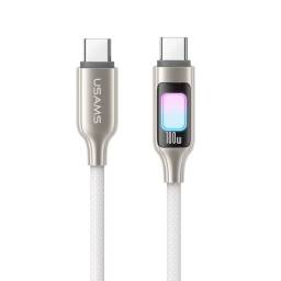 SJ750   Cable de Datos Transparente  USB C a Tipo C  1.2M  C/Luces  Blanco  USAMS
