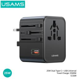 Cargador de viaje   25W  Dual USB-C + USB A CC309  Negro  USAMS