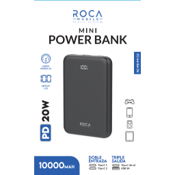 Power Bank ROCA Mini RC-PB-P910   10.000mAh  PD20W  Entrada: 2 Tipo C  Salida: USB + Tipo C