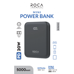 Power Bank ROCA Mini RC-PB-P9/5   5.000mAh  20W  Entrada: Tipo C / Salida: USB + Tipo C
