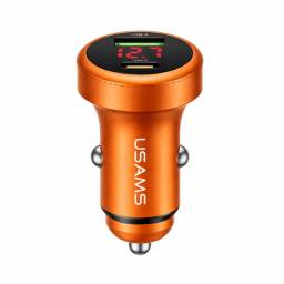 Cargador Auto USB AUSB C   45W  Aluminio  Anaranjado  CC327  USAMS