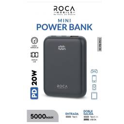 Power Bank ROCA Mini RC-PB-P9/5   5.000mAh  20W  Entrada: Tipo C / Salida: USB + Tipo C