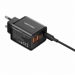 Cargador de Pared USB-C-A GaN   30W18W  USB-C a USB-C  Negro FCHB0-EU  Vention